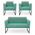 Kit 1 Sofá Namoradeira E 2 Poltronas Elisa Suede Base Metálic