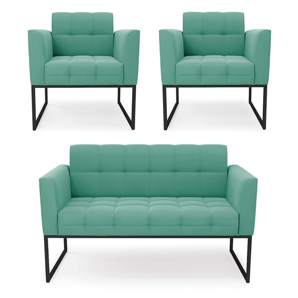 Kit 1 Sofá Namoradeira E 2 Poltronas Elisa Suede Base Metálic