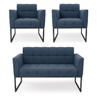 Kit 1 Sofá Namoradeira E 2 Poltronas Elisa Suede Base Metálic