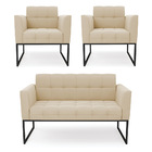 Kit 1 Sofá Namoradeira E 2 Poltronas Elisa Suede Base Metálic