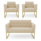 Kit 1 Sofá Namoradeira E 2 Poltronas Elisa Suede Bege Base Me
