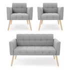 Kit 1 Sofá Namoradeira E 2 Poltronas Elisa Suede Cinza Pés Pa