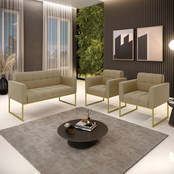 Kit 1 Sofá Namoradeira E 2 Poltronas Elisa Suede Marrom Rato