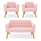 Kit 1 Sofá Namoradeira E 2 Poltronas Elisa Suede Pés Palito C