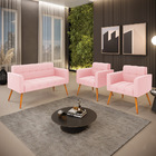 Kit 1 Sofá Namoradeira E 2 Poltronas Elisa Suede Pés Palito C