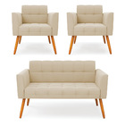 Kit 1 Sofá Namoradeira E 2 Poltronas Elisa Suede Pés Palito C