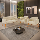 Kit 1 Sofá Namoradeira E 2 Poltronas Elisa Suede Pés Palito C