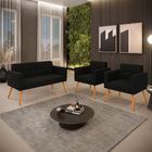 Kit 1 Sofá Namoradeira E 2 Poltronas Elisa Suede Pés Palito C