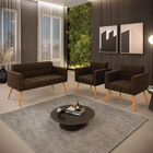 Kit 1 Sofá Namoradeira E 2 Poltronas Elisa Suede Pés Palito C