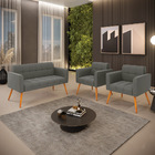 Kit 1 Sofá Namoradeira E 2 Poltronas Elisa Suede Pés Palito C