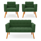 Kit 1 Sofá Namoradeira E 2 Poltronas Elisa Suede Pés Palito C