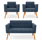 Kit 1 Sofá Namoradeira E 2 Poltronas Elisa Suede Pés Palito C