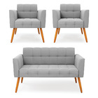 Kit 1 Sofá Namoradeira E 2 Poltronas Elisa Suede Pés Palito C