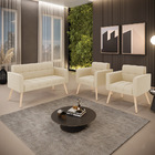 Kit 1 Sofá Namoradeira E 2 Poltronas Elisa Suede Pés Palito N