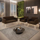 Kit 1 Sofá Namoradeira E 2 Poltronas Elisa Suede Pés Palito N