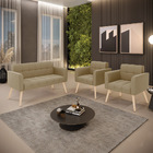 Kit 1 Sofá Namoradeira E 2 Poltronas Elisa Suede Pés Palito N