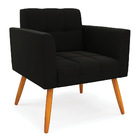 Kit 1 Sofá Namoradeira E 2 Poltronas Elisa Suede Preto Pés Pa