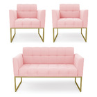 Kit 1 Sofá Namoradeira E 2 Poltronas Elisa Suede Rosa Bebê Ba