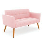 Kit 1 Sofá Namoradeira E 2 Poltronas Elisa Suede Rosa Bebê Pé