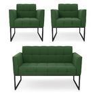 Kit 1 Sofá Namoradeira E 2 Poltronas Elisa Suede Verde Base M