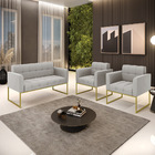 Kit 1 Sofá Namoradeira E 2 Poltronas Elisa Veludo Base Metáli