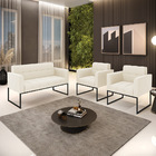 Kit 1 Sofá Namoradeira E 2 Poltronas Elisa Veludo Base Metáli