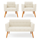 Kit 1 Sofá Namoradeira E 2 Poltronas Elisa Veludo Bege Pés Pa