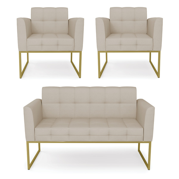 Kit 1 Sofá Namoradeira E 2 Poltronas Elisa Veludo Luxo Base M
