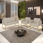 Kit 1 Sofá Namoradeira E 2 Poltronas Elisa Veludo Luxo Base M