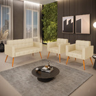 Kit 1 Sofá Namoradeira E 2 Poltronas Elisa Veludo Luxo Pés Pa