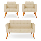 Kit 1 Sofá Namoradeira E 2 Poltronas Elisa Veludo Luxo Pés Pa