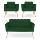 Kit 1 Sofá Namoradeira E 2 Poltronas Elisa Veludo Luxo Verde