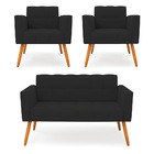 Kit 1 Sofá Namoradeira E 2 Poltronas Elisa Veludo Pés Palito