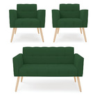 Kit 1 Sofá Namoradeira E 2 Poltronas Elisa Veludo Pés Palito