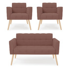 Kit 1 Sofá Namoradeira E 2 Poltronas Elisa Veludo Pés Palito