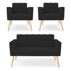 Kit 1 Sofá Namoradeira E 2 Poltronas Elisa Veludo Preto Pés P