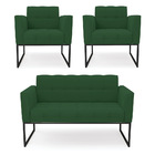 Kit 1 Sofá Namoradeira E 2 Poltronas Elisa Veludo Verde Base
