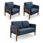 Kit 1 Sofá Namoradeira E 2 Poltronas Lana Suede Base De Madei