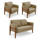 Kit 1 Sofá Namoradeira E 2 Poltronas Lana Suede Marrom Rato B