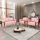 Kit 1 Sofá Namoradeira E 2 Poltronas Lana Suede Rosa Bebê Bas