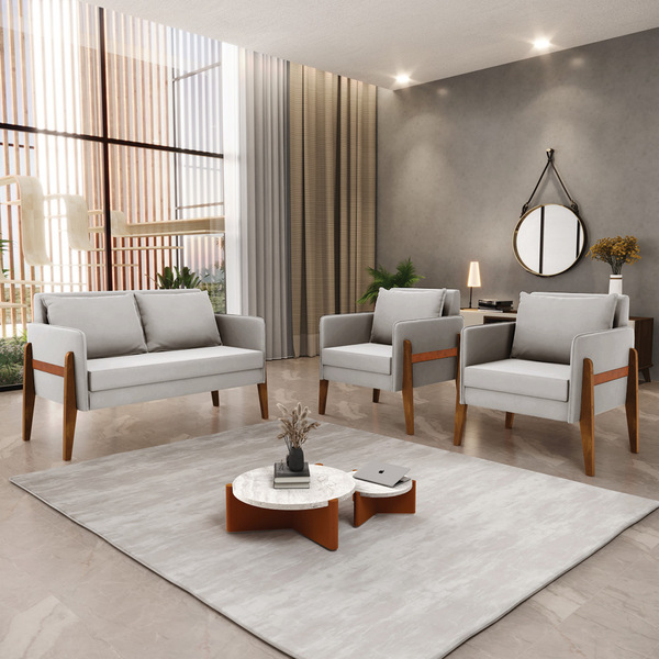 Kit 1 Sofá Namoradeira E 2 Poltronas Lana Veludo Base De Made