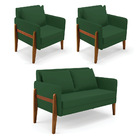 Kit 1 Sofá Namoradeira E 2 Poltronas Lana Veludo Base De Made