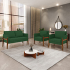 Kit 1 Sofá Namoradeira E 2 Poltronas Lana Veludo Base De Made