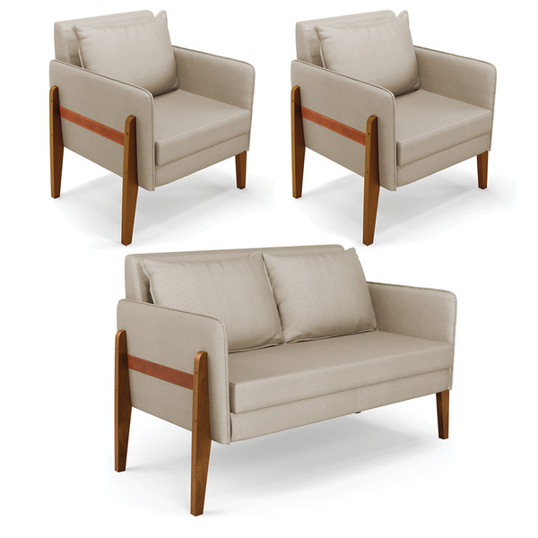 Kit 1 Sofá Namoradeira E 2 Poltronas Lana Veludo Luxo Base De