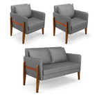 Kit 1 Sofá Namoradeira E 2 Poltronas Lana Veludo Luxo Grafite