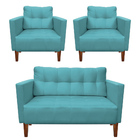 Kit 1 Sofá Namoradeira E 2 Poltronas Livia Suede Azul Turques