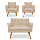 Kit 1 Sofá Namoradeira E 2 Poltronas Tais Suede Pés Palito Ca