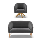 Kit 1 Sofá Namoradeira Pés Palito Natural E 1 Poltrona Stella