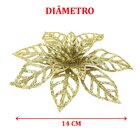 Kit 20 Flores Douradas Gliter Decoração Árvore De Natal 14cm