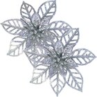 Kit 20 Flores Prata Gliter Decoração Árvore De Natal De 14cm